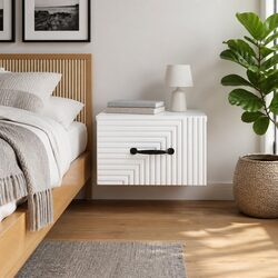 White Wall-Mounted Bedside Cabinet with Drawer