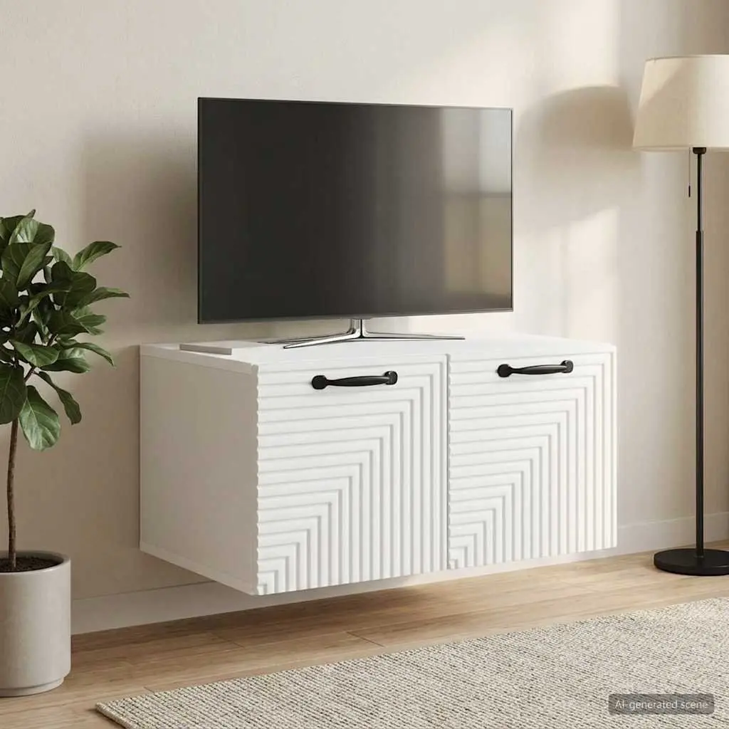 Wall-Mounted TV Cabinet in White 59.5 x 41 x 30cm