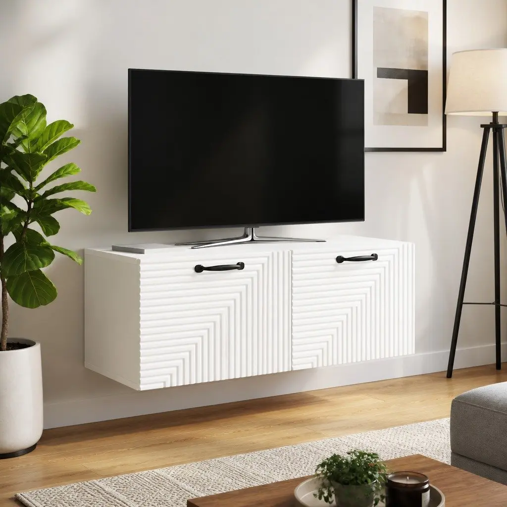 Wall-Mounted TV Cabinet White 78.5 x 41 x 30 cm Engineered Wood Modern Living Room Storage Unit