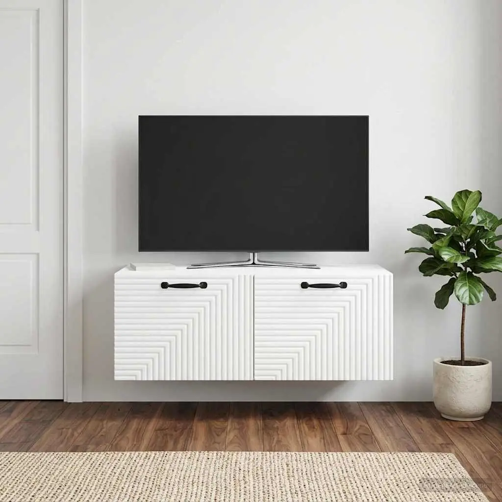 Wall-Mounted TV Cabinet White 78.5 x 41 x 30 cm Engineered Wood Modern Living Room Storage Unit