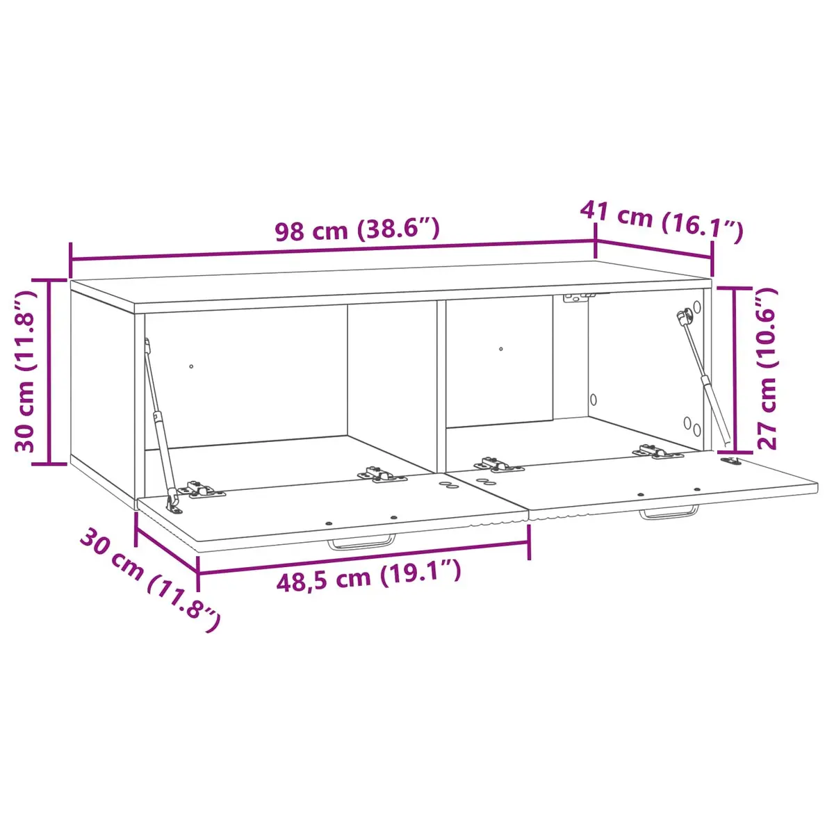 Wall-Mounted TV Cabinet White Modern Living Room Storage Unit 98x41x30cm