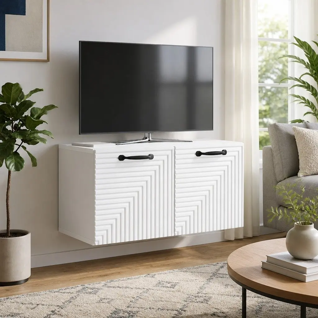 Wall-Mounted TV Cabinet White Modern 59.5x31x30cm Engineered Wood