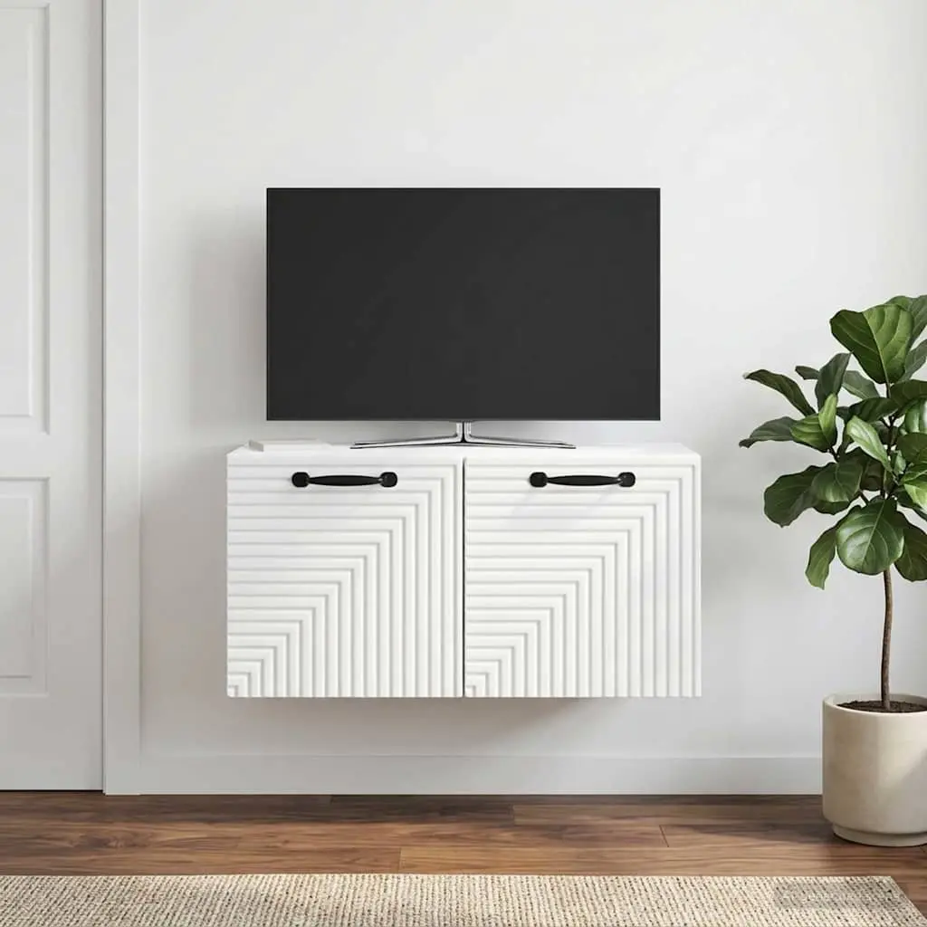 Wall-Mounted TV Cabinet White Modern 59.5x31x30cm Engineered Wood