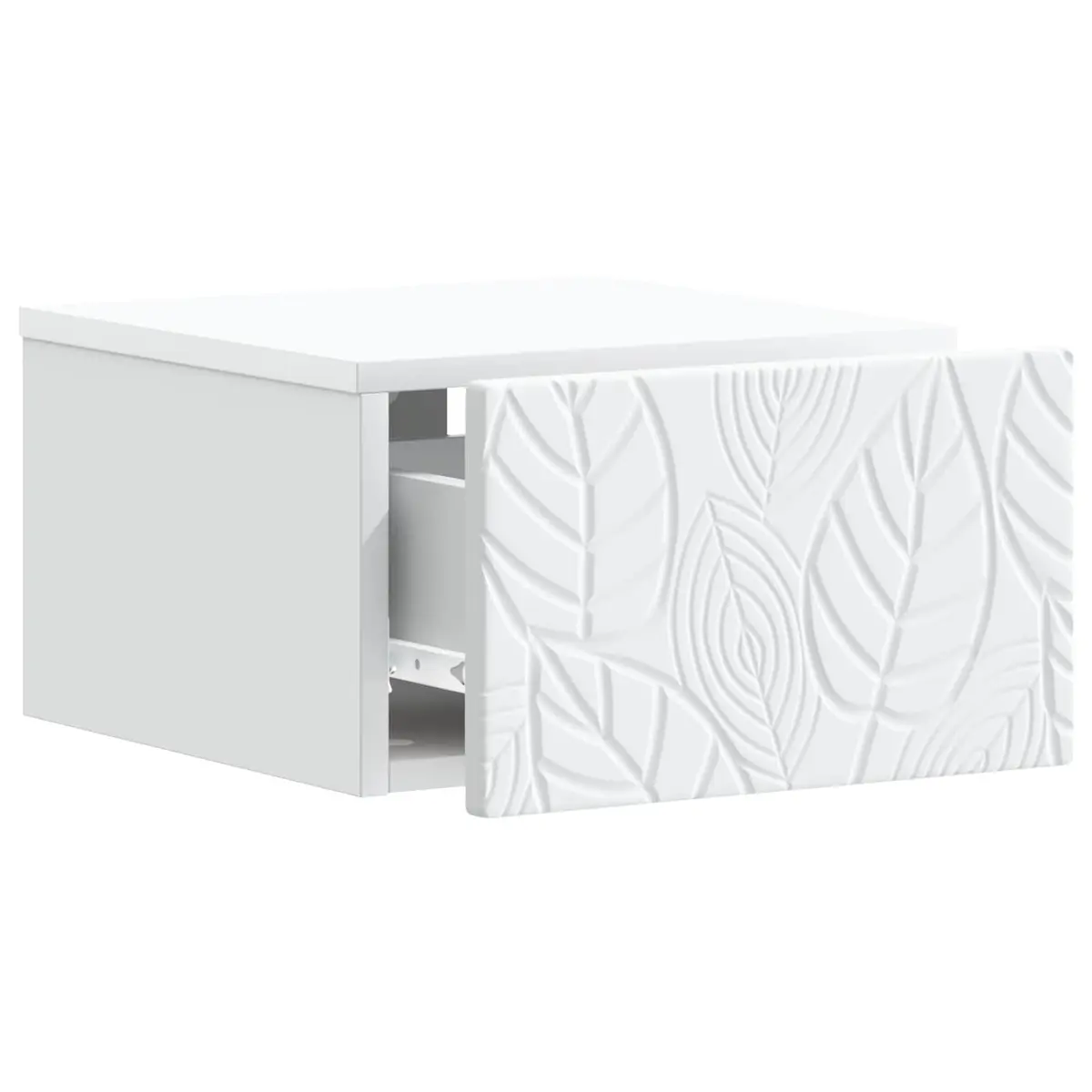 Wall-Mounted Side Table White Modern Compact Storage Drawer Engineered Wood