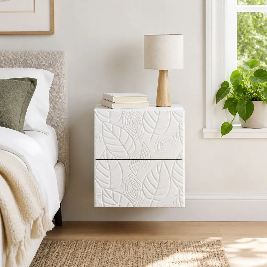White Wall-Mounted Bedside Cabinet for Bedrooms