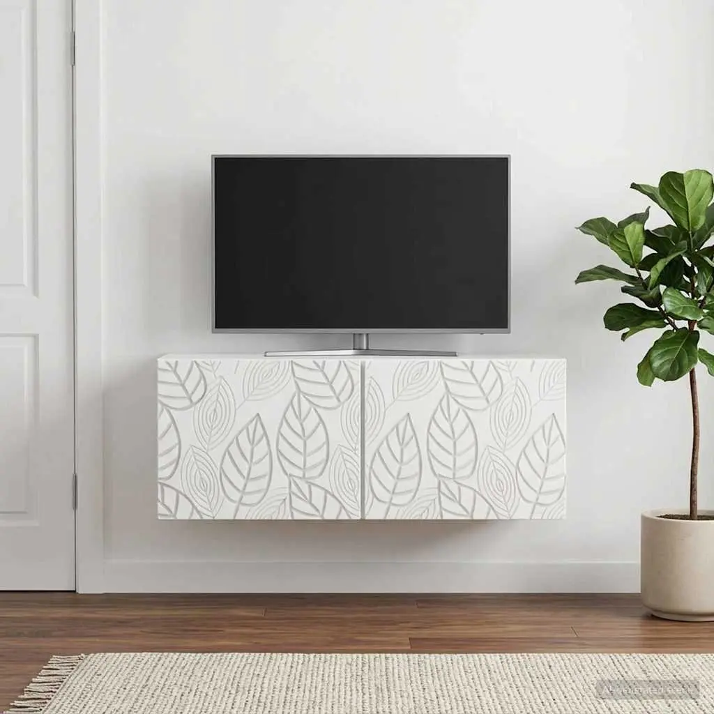 Wall-Mounted TV Cabinet 98x41x30cm White Living Room Storage Unit with Hinged