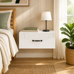 Compact White Wall-Mounted Bedside Table with Drawer