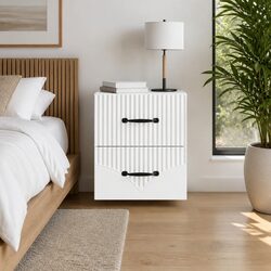 Wall-Mounted Bedside Cabinet with Modern Storage in White