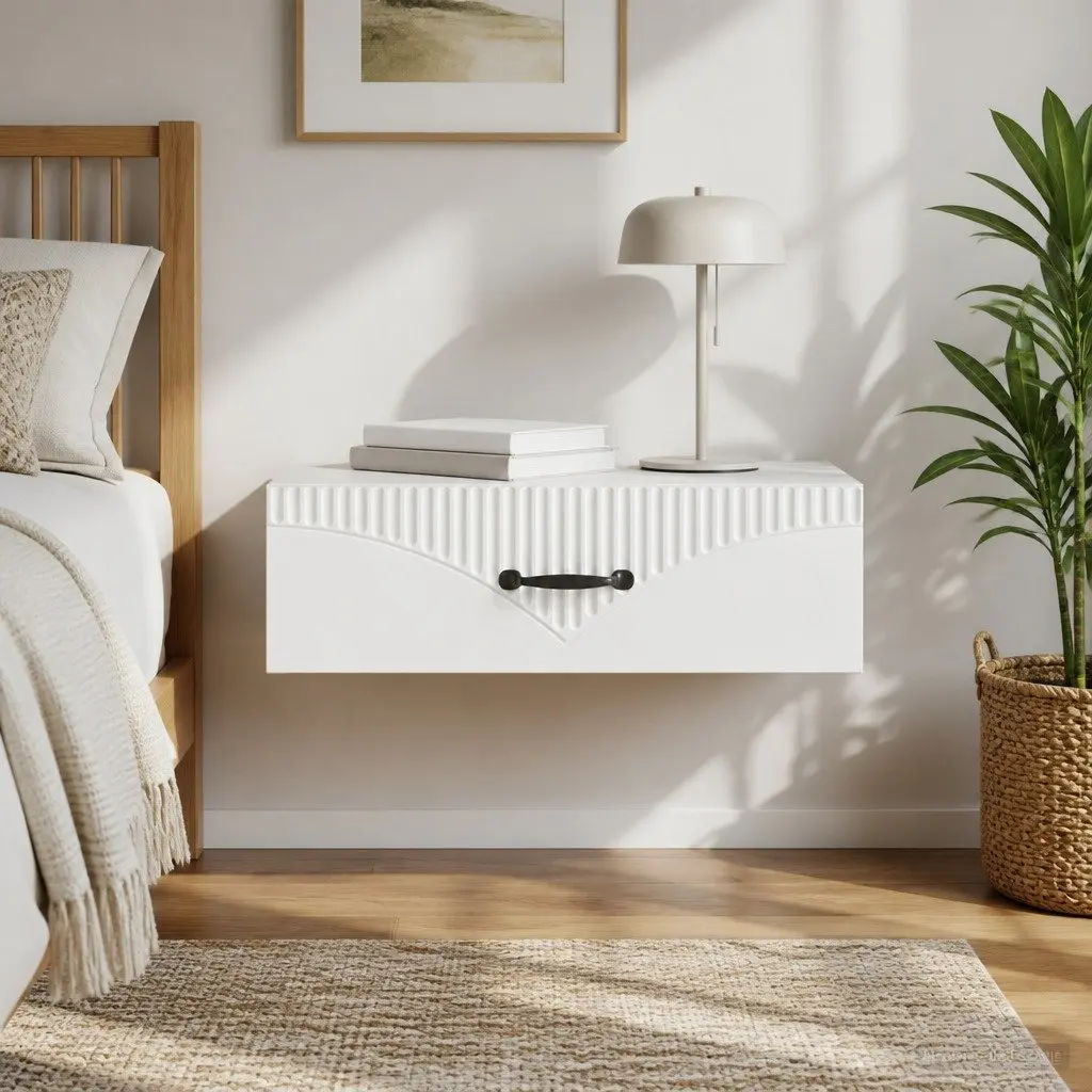 Wall-Mounted Side Table Modern White 59cm Engineered Wood
