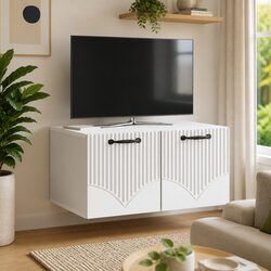 Modern White Wall-Mounted TV Cabinet for Living Rooms