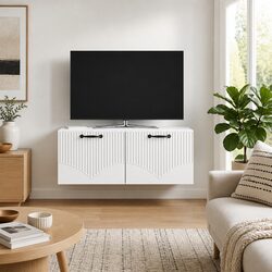 White Wall-Mounted TV Cabinet for Modern Living Spaces