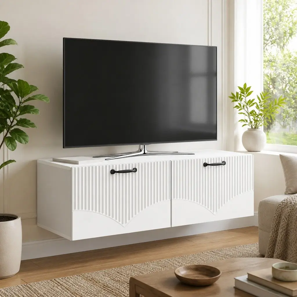 Wall-Mounted TV Cabinet White 98x41x30cm Engineered Wood Media Storage Unit