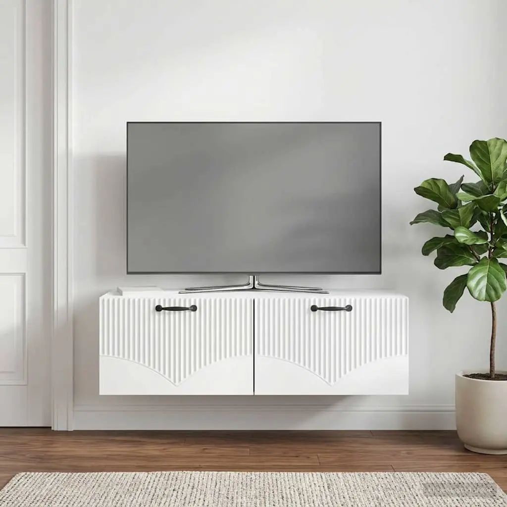 Wall-Mounted TV Cabinet White 98x41x30cm Engineered Wood Media Storage Unit