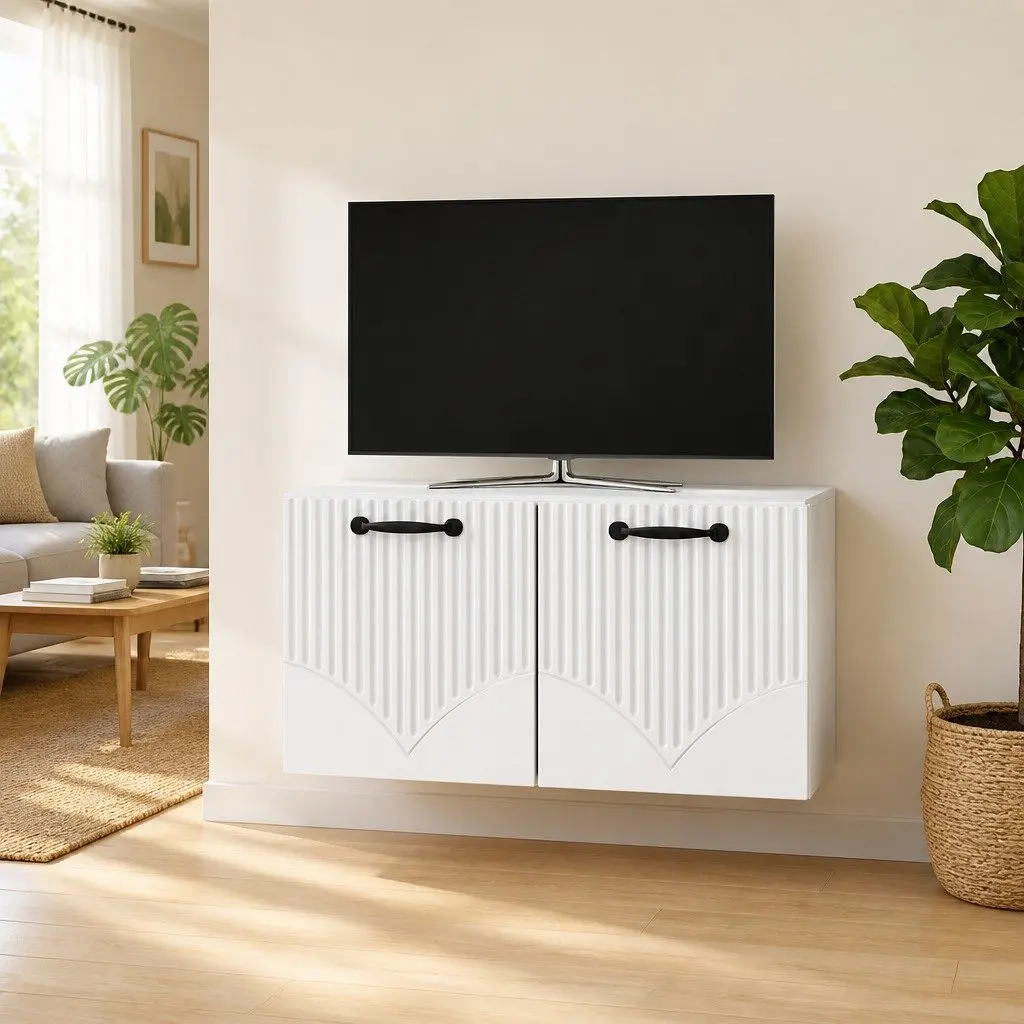 White Wall-Mounted TV Cabinet for Living Rooms