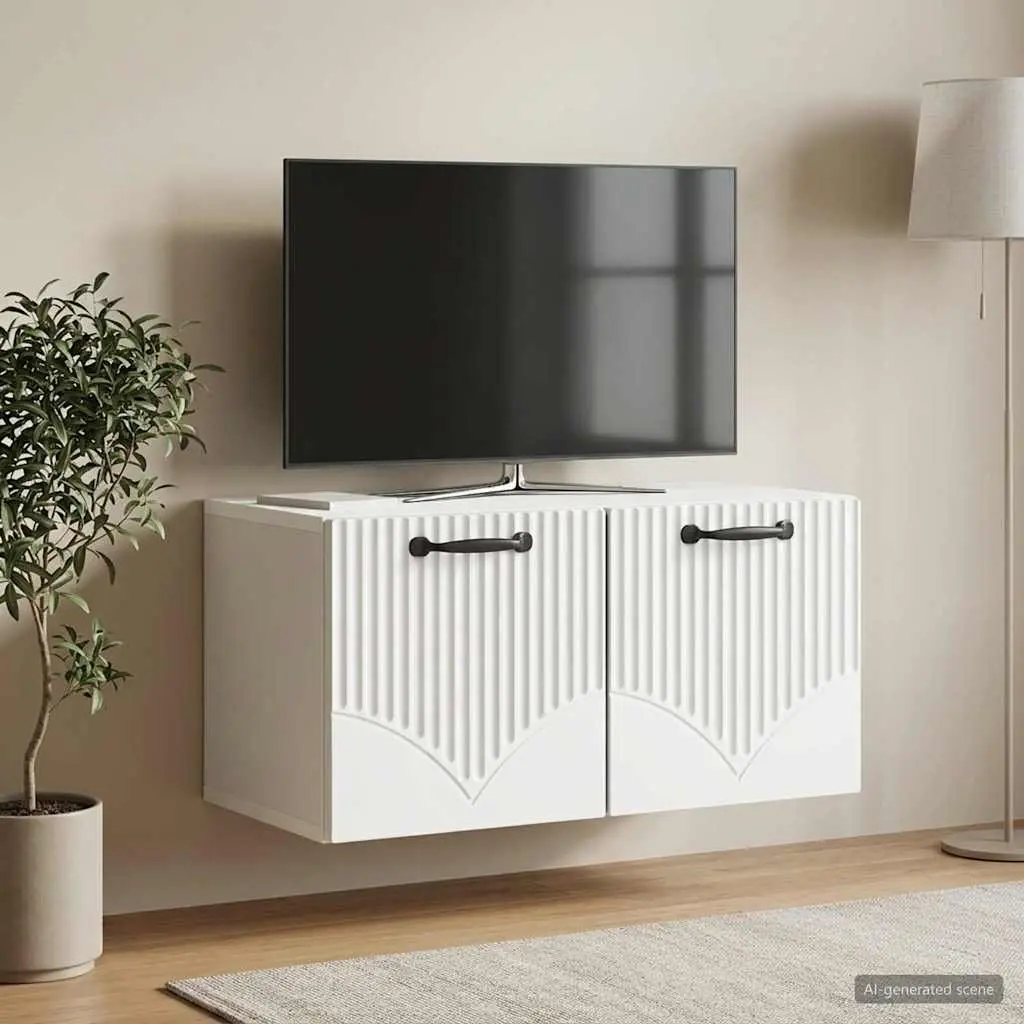 White Wall-Mounted TV Cabinet for Living Rooms