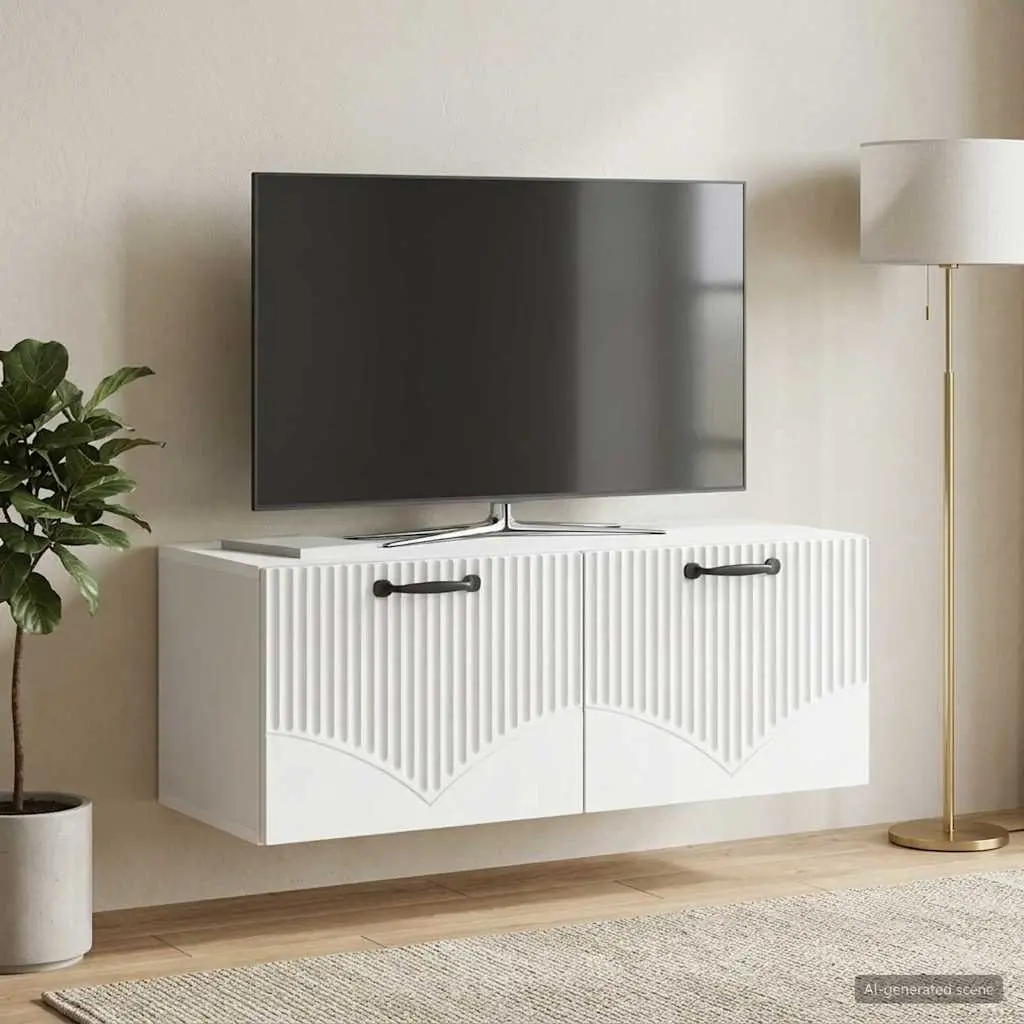 Wall-Mounted TV Cabinet White Modern Media Storage Unit Floating Entertainment
