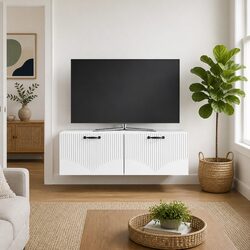 White Modern Wall-Mounted TV Cabinet for Living Rooms