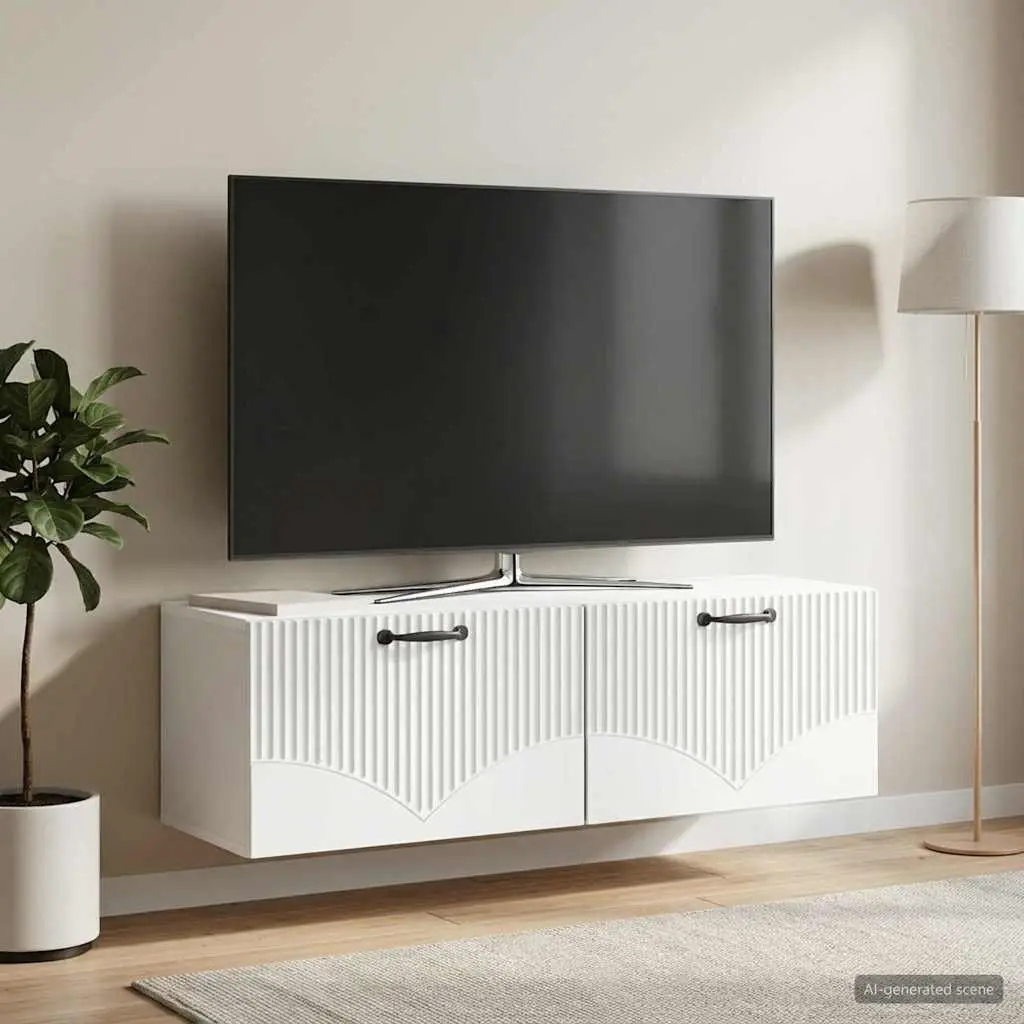 Wall-Mounted TV Cabinet White Modern Storage Unit Engineered Wood 98 x 31 x 30 cm