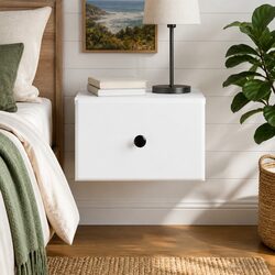 Wall-Mounted Bedside Cabinet with Storage in White