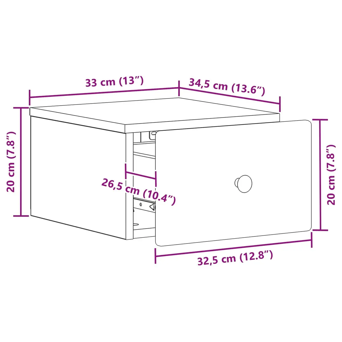 Bedside Cabinet Wall-Mounted White Storage Drawer Compartment Bedroom Living