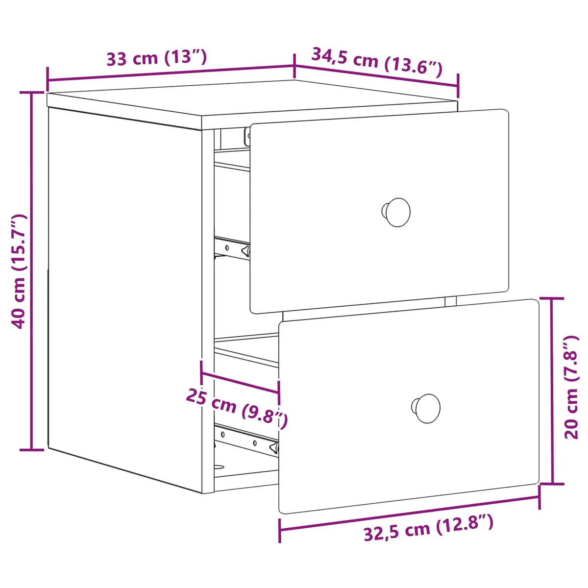 Bedside Cabinet Wall-Mounted White Storage Drawer Compartment Bedroom Furniture