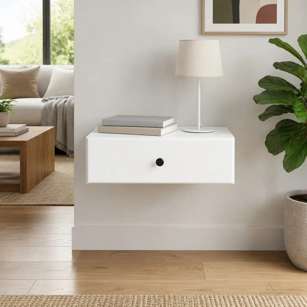 Wall-Mounted Side Table White Engineered Wood Modern 59 x 34.5 x 17 cm