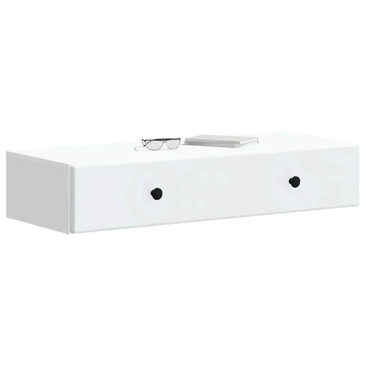 Wall-Mounted Side Table White Storage Cabinet with Drawers Modern Design 87.5cm