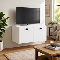 Wall-Mounted White TV Cabinet for Living Rooms