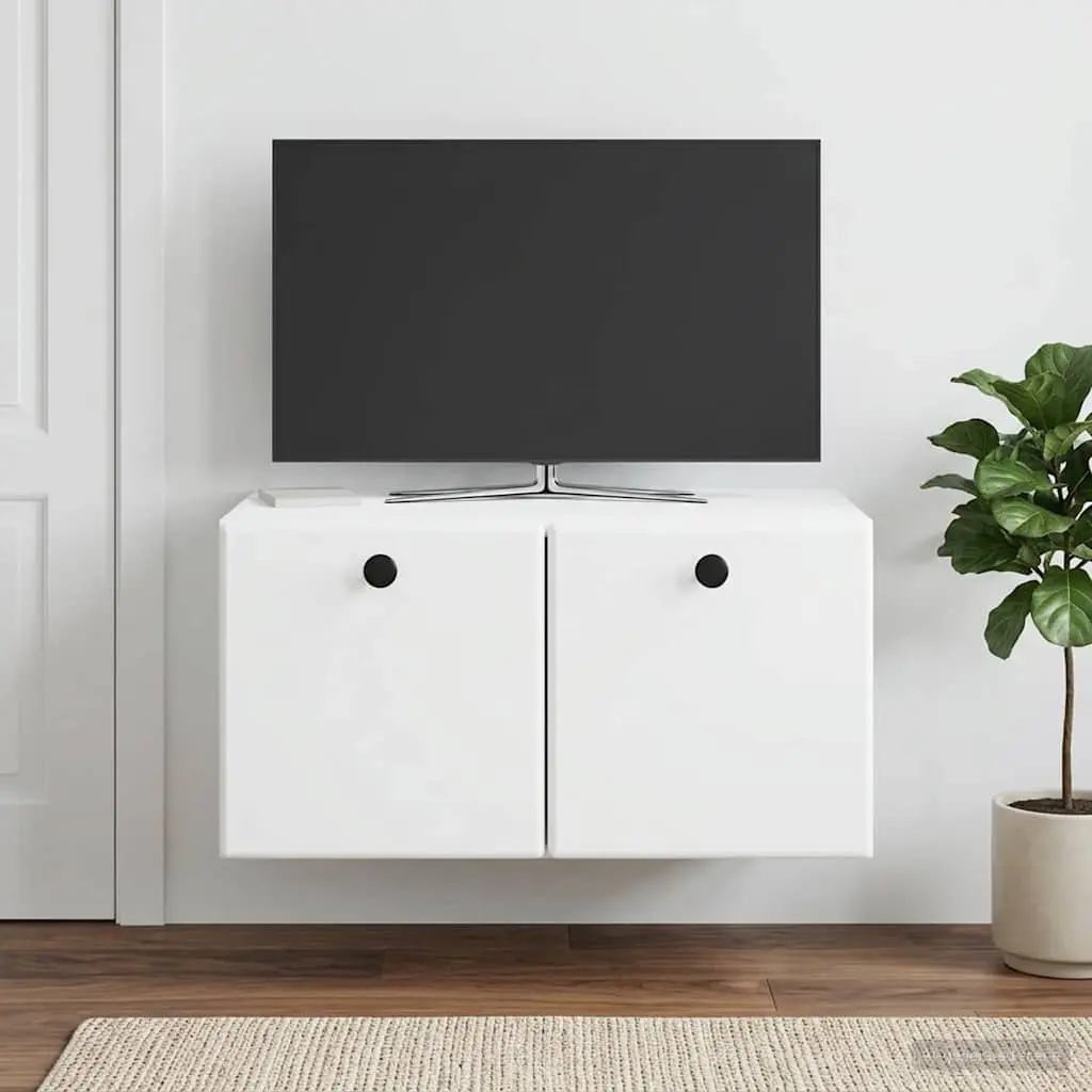Wall-Mounted White TV Cabinet for Living Rooms
