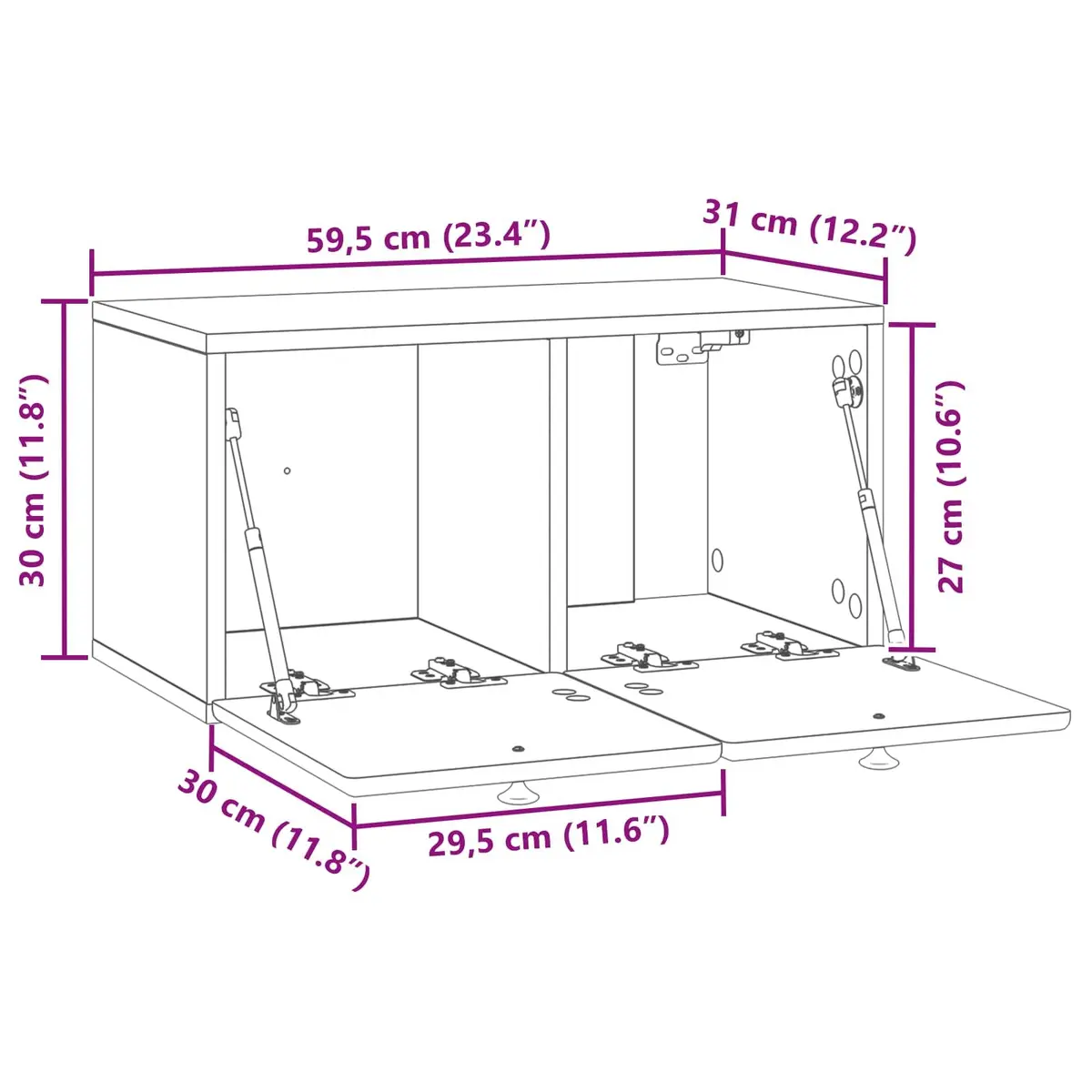 Wall-Mounted TV Cabinet 59.5 x 31 x 30 cm White Engineered Wood Storage Unit