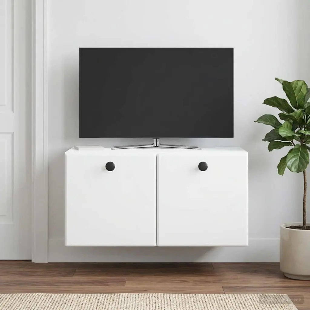 Wall-Mounted TV Cabinet 59.5 x 31 x 30 cm White Engineered Wood Storage Unit
