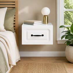 Wall-Mounted White Bedside Cabinet with Storage Drawer