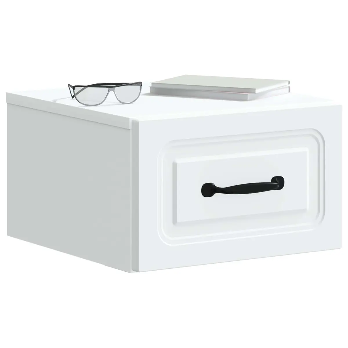 Wall-Mounted Bedside Cabinet White Engineered Wood Compact Storage Drawer Shelf