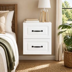Modern White Wall-Mounted Bedside Cabinet with Storage