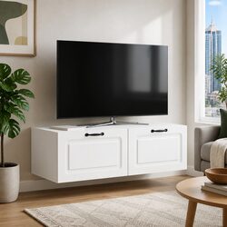 White Wall-Mounted TV Cabinet Entertainment Unit, 98 x 41 x 30 cm