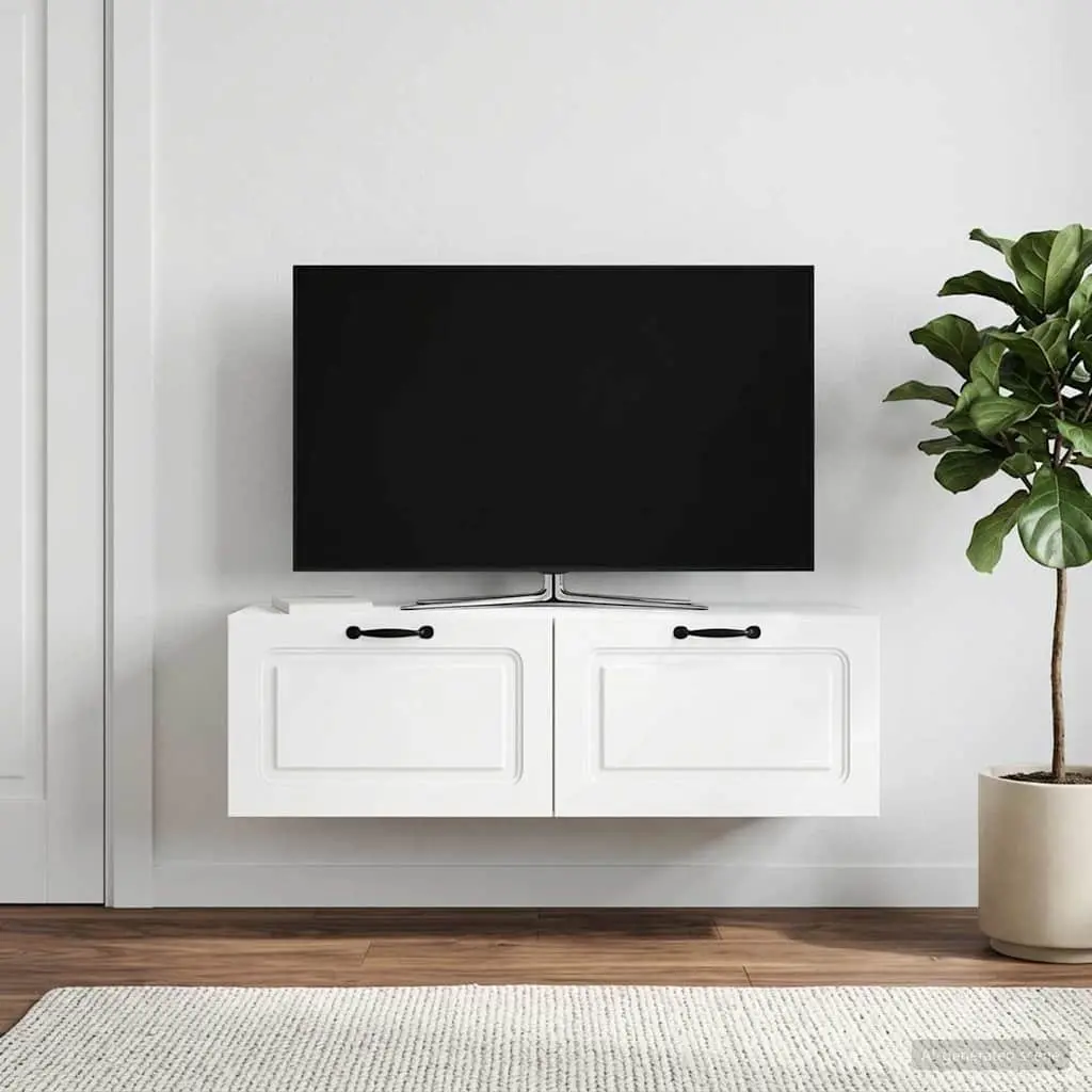 Wall-Mounted TV Cabinet White Engineered Wood 98 x 41 x 30 cm