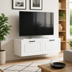 White Wall-Mounted TV Cabinet with Storage Shelves