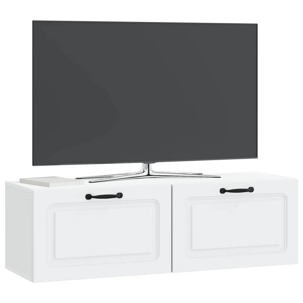 White Wall-Mounted TV Cabinet with Storage Shelves