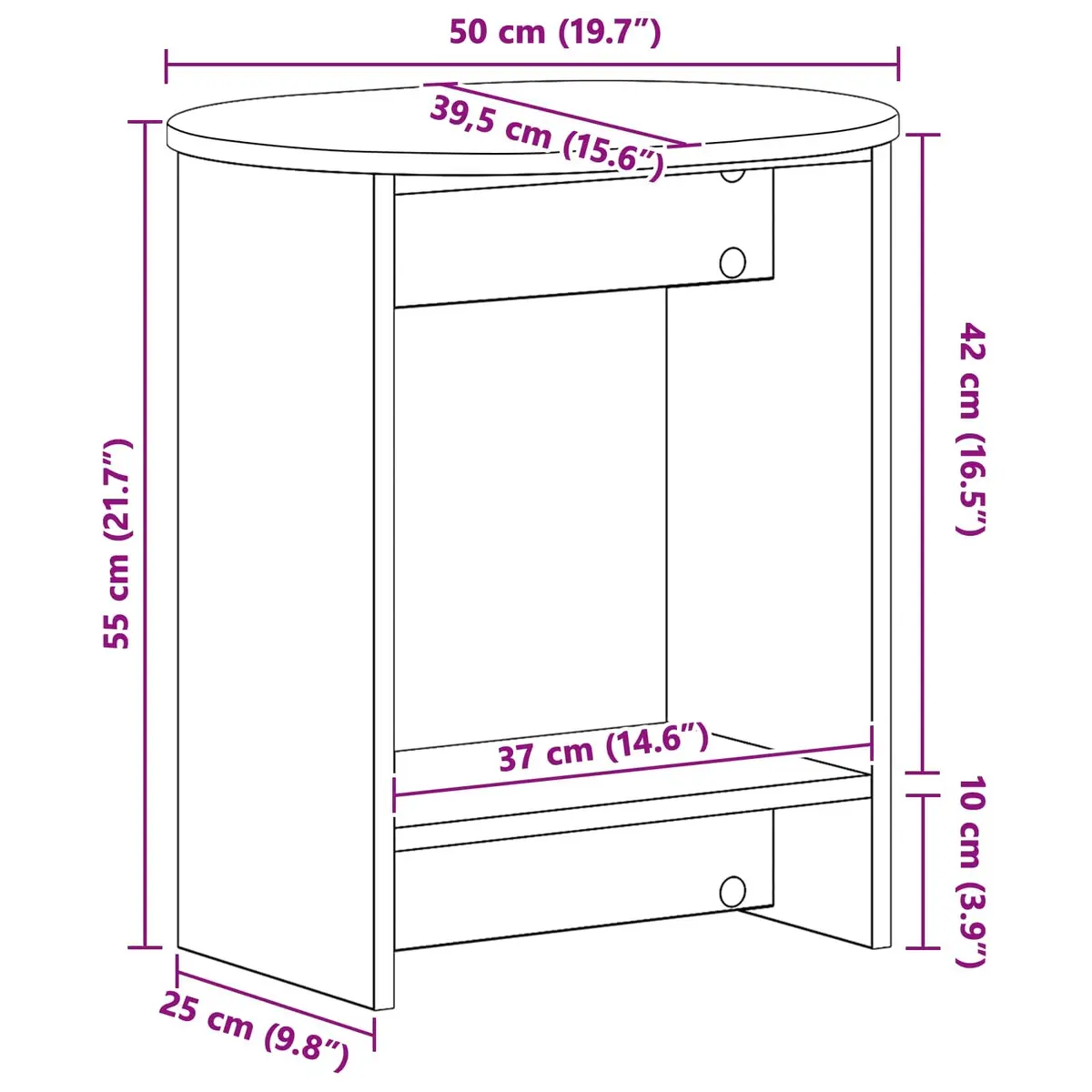 Side Table White Rectangular 50x39.5x55cm Engineered Wood