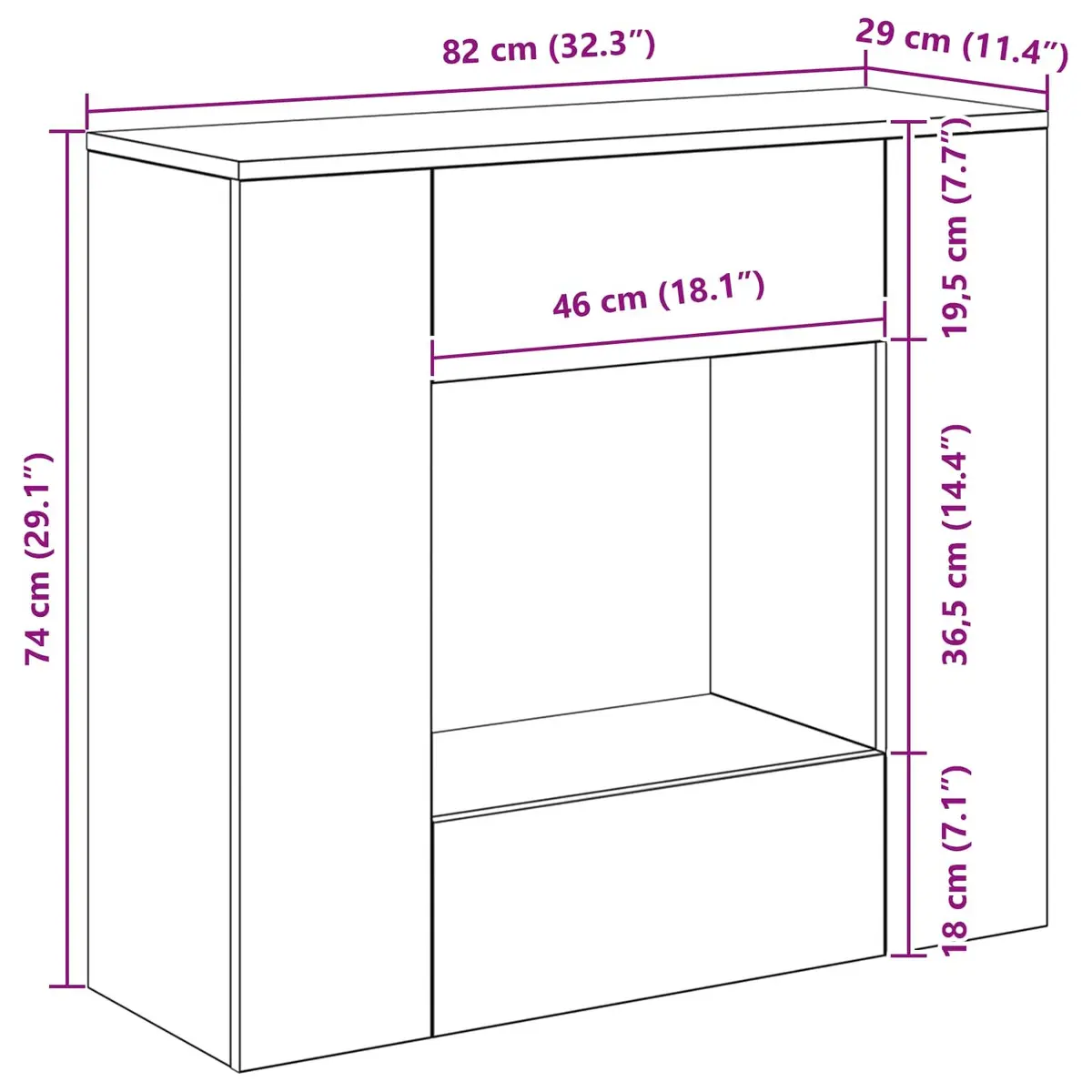 Console Table 82x29x74cm Entryway Living Room Display Storage Shelves Drawers
