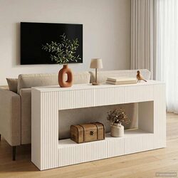 Console Table White Striped Hallway Living Room Storage Accent Furniture