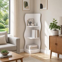Wave Design Corner Shelf in White 34x33x102cm