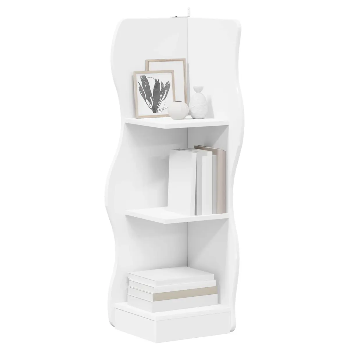 Corner Shelf White 34x33x102cm Wave Design Wall Storage Shelving Unit Modern