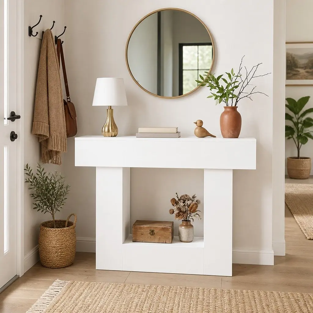 White Modern Console Table for Entryway and Living Room