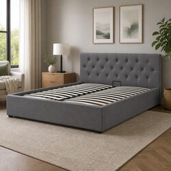 Double Size Gas Lift Bed with Tufted Headboard