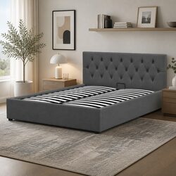 King Gas Lift Bed Frame with Tufted Headboard