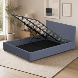 Charcoal Gas Lift Bed Frame with Headboard King Single