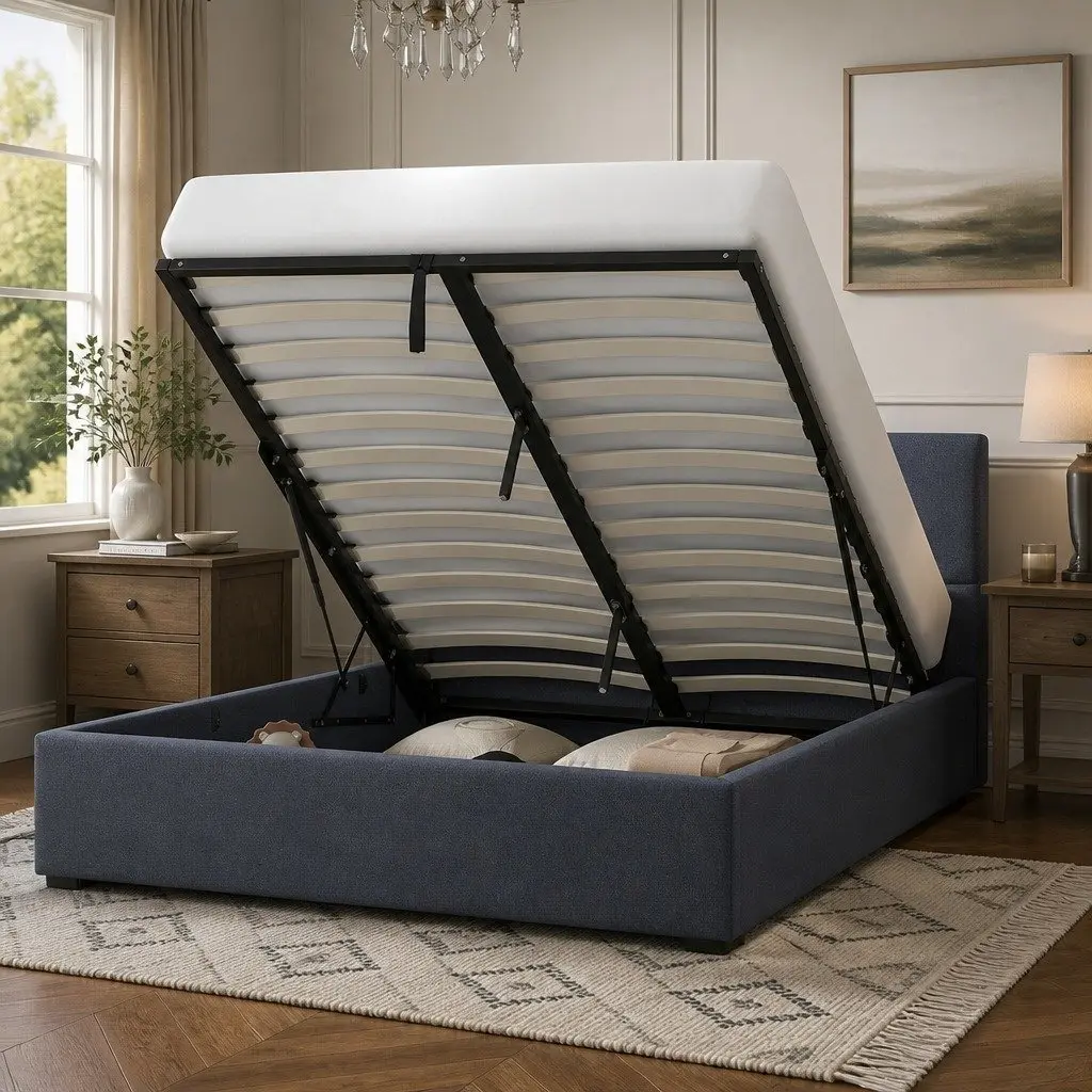 Gas Lift Bed Frame Modern King Single Storage Platform Upholstered Fabric Charcoal