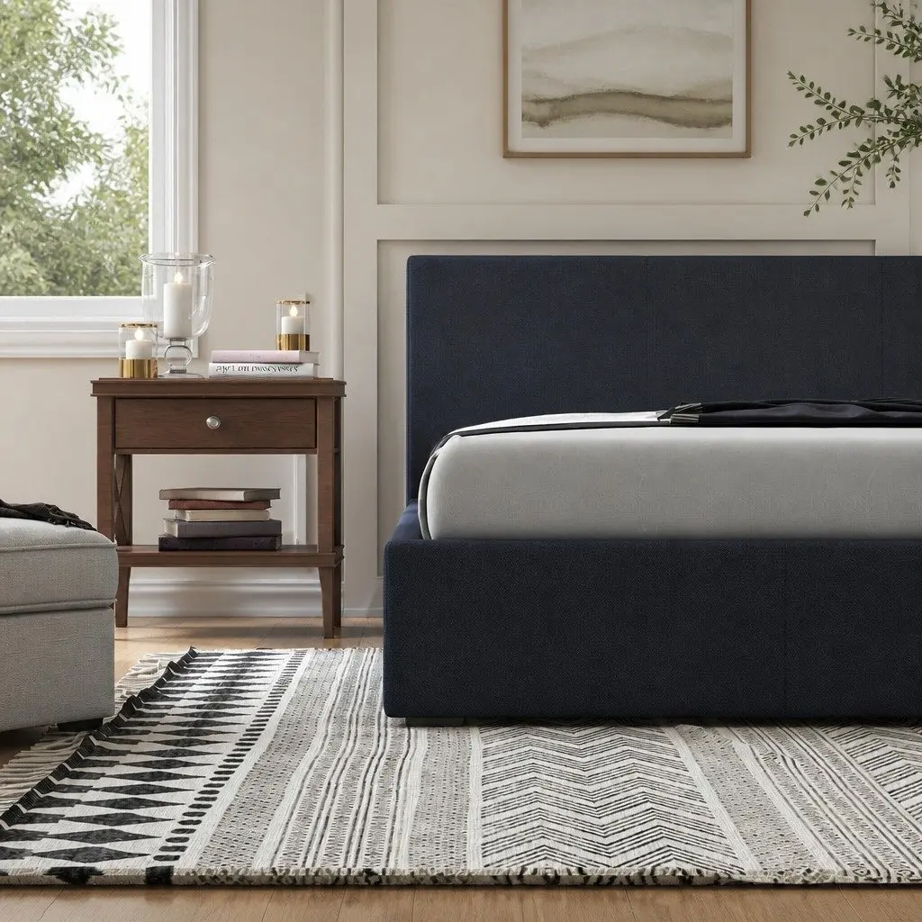 Gas Lift Bed Frame Modern King Single Storage Platform Upholstered Fabric Charcoal