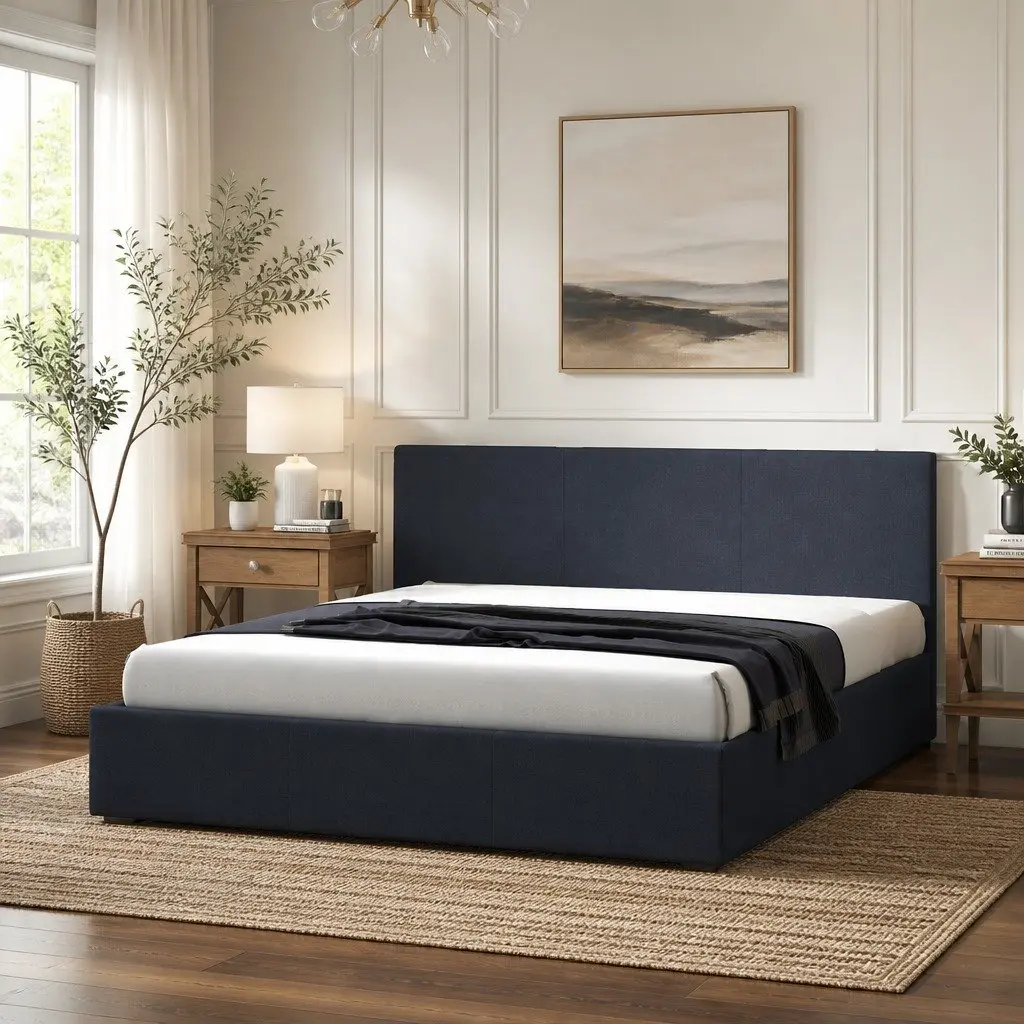 Gas Lift Bed Frame Modern King Single Storage Platform Upholstered Fabric Charcoal